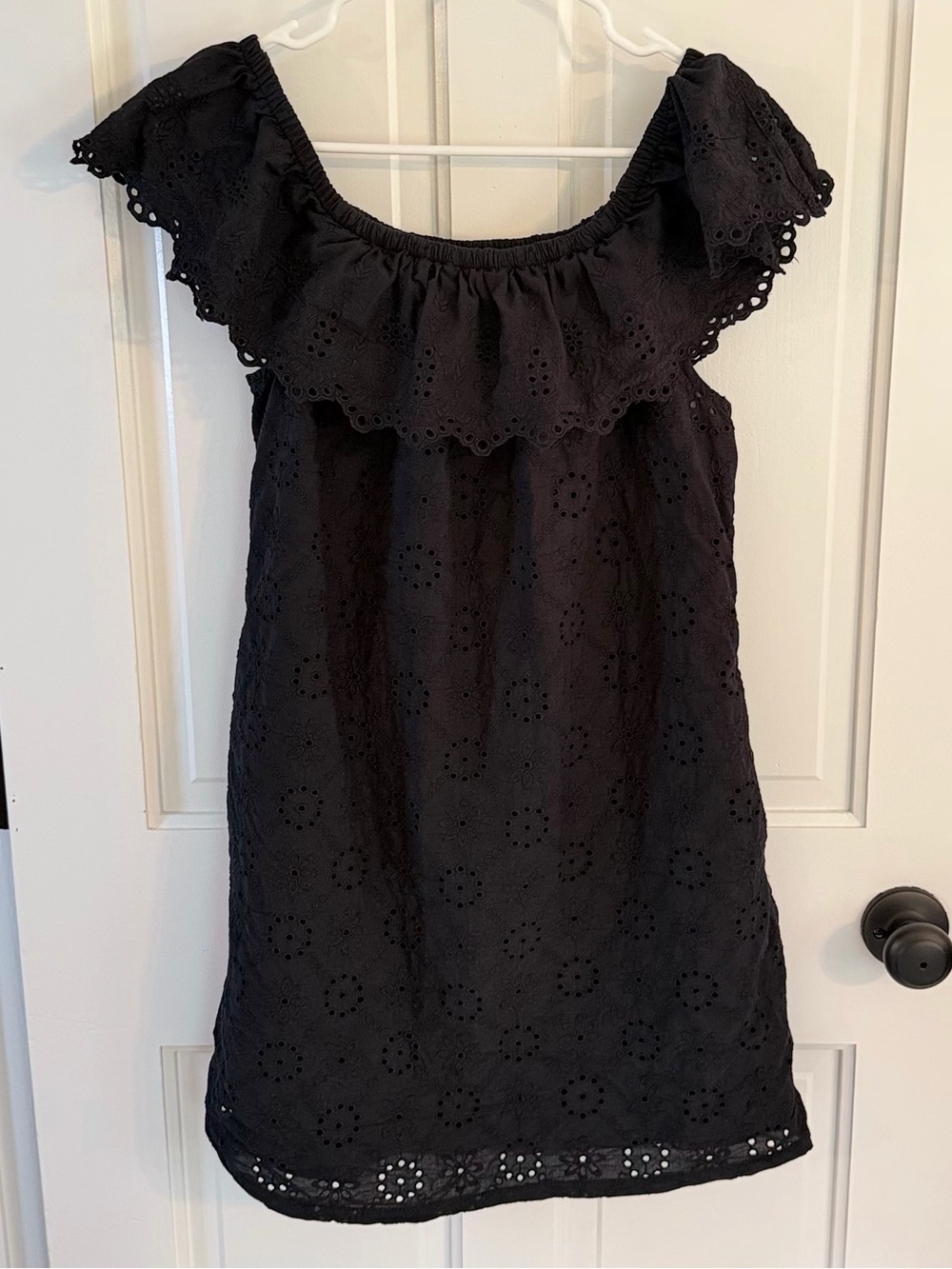 Tommy Bahama Harbour Eyelet Black Off Shoulder Cotton Mini Dress Small